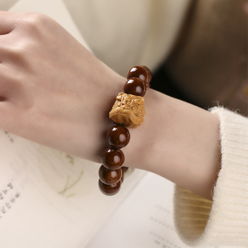 Ivory Nut Lion Round Beads Artistic Hand Toy Single Circle Bracelet