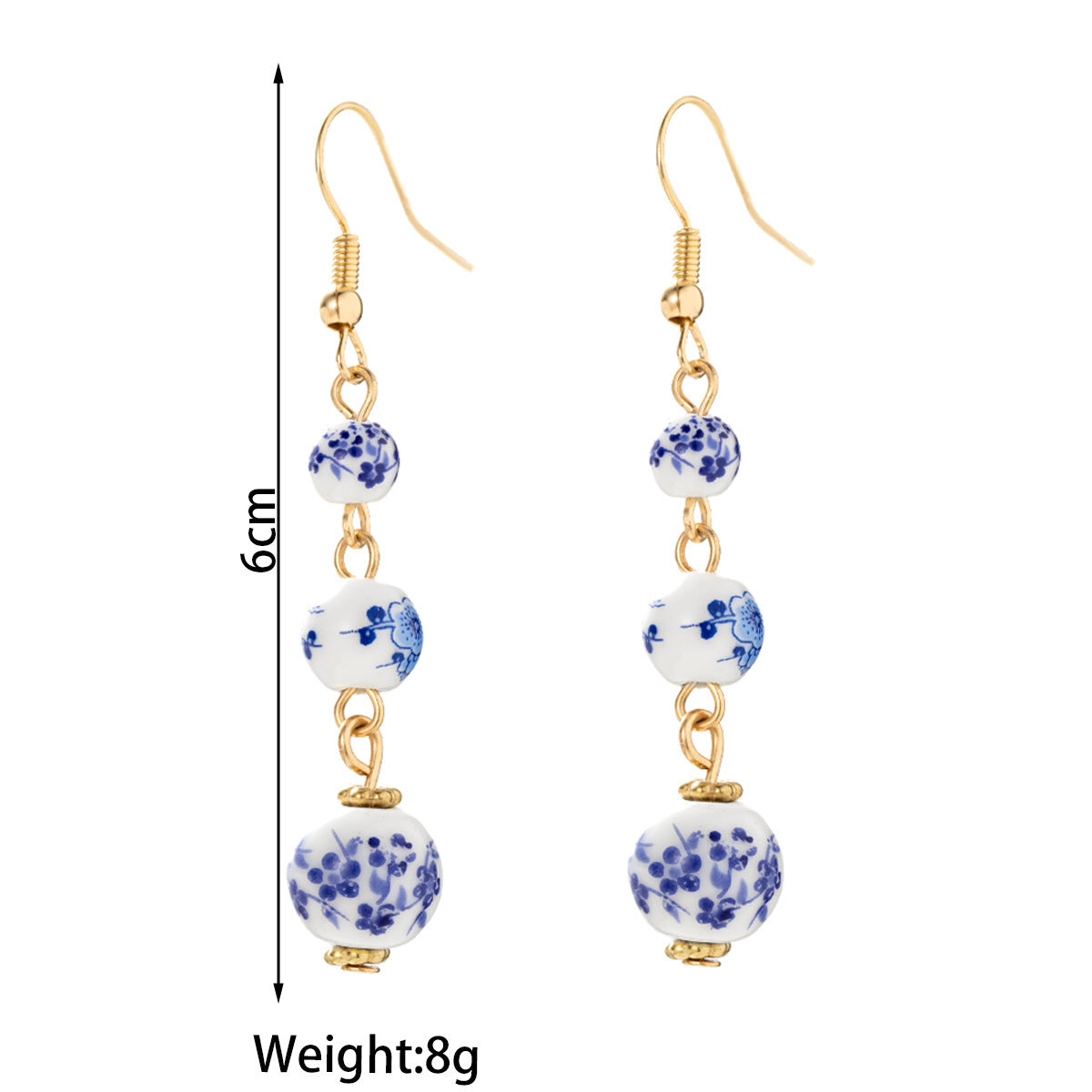 Blue And White Porcelain Ceramic Beads Long Retro Earrings