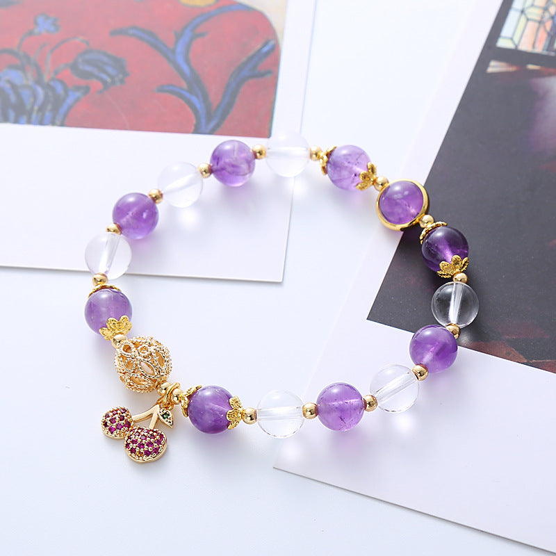 Super Fairy Sweet Amethyst Micro-inlaid Cherry Flower Bracelet