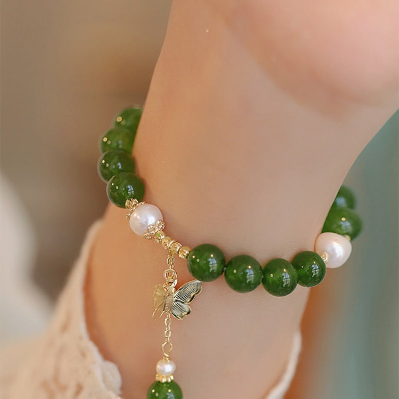 Light Luxury Minority Design Natural Green Chalcedony Bracelet