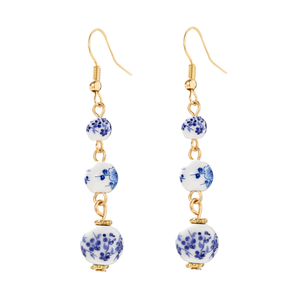 Blue And White Porcelain Ceramic Beads Long Retro Earrings