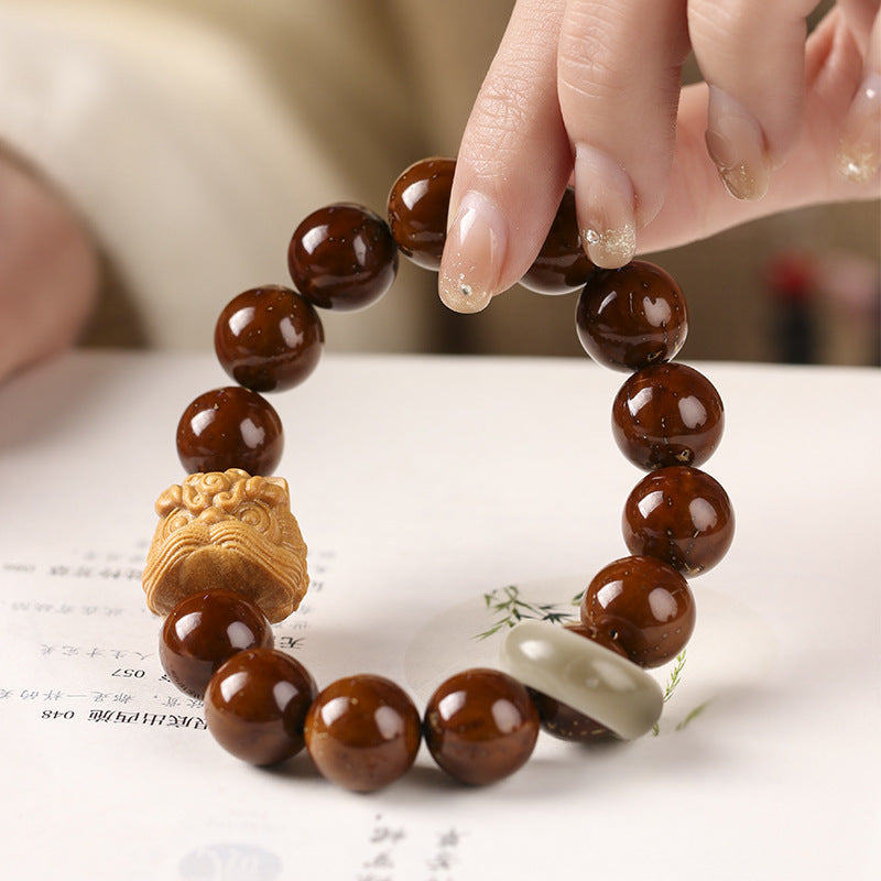 Ivory Nut Lion Round Beads Artistic Hand Toy Single Circle Bracelet