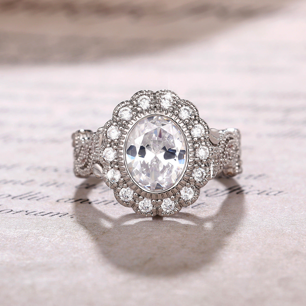 Full Diamond Copper Plating Round Zircon Ring For Women