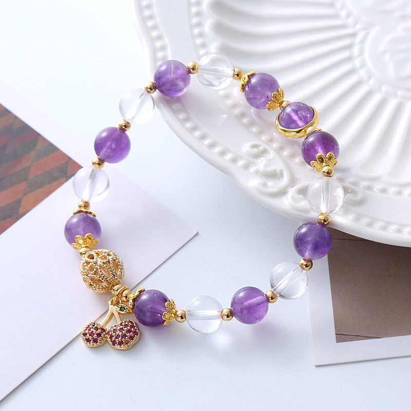 Super Fairy Sweet Amethyst Micro-inlaid Cherry Flower Bracelet