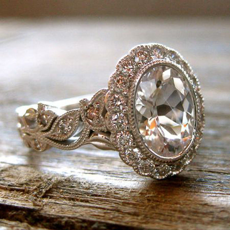 Full Diamond Copper Plating Round Zircon Ring For Women