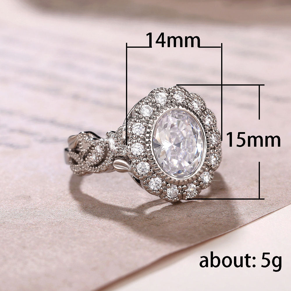 Full Diamond Copper Plating Round Zircon Ring For Women